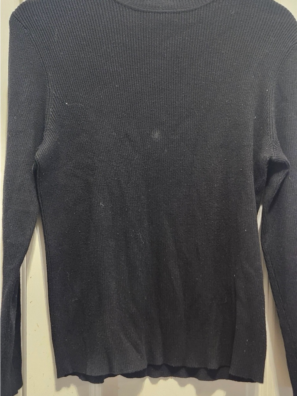Chico's Black Ribbed Crewneck Long Sleeve Sweater Top